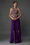 Buy_Payal Singhal_Purple Georgette Embroidery Ambrosia Halter Neck Back Tie Up Choli With Sharara _at_Aza_Fashions