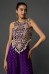 Buy_Payal Singhal_Purple Georgette Embroidery Ambrosia Halter Neck Back Tie Up Choli With Sharara _Online_at_Aza_Fashions