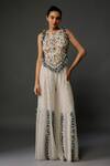 Buy_Payal Singhal_Off White Georgette Embroidery Tulip Halter Neck Back Tie Up Choli With Sharara _at_Aza_Fashions