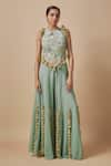 Buy_Payal Singhal_Blue Georgette Embroidery Bird Blossom Halter Back Tie Up Choli With Sharara _at_Aza_Fashions