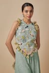 Payal Singhal_Blue Georgette Embroidery Bird Blossom Halter Back Tie Up Choli With Sharara _Online_at_Aza_Fashions