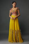 Buy_Payal Singhal_Yellow Georgette Embroidery Mirror Square Neck Mayan Bloom Choli With Sharara _at_Aza_Fashions