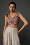 Payal Singhal_Off White Georgette Embroidery Mirror V Neck Kutch Bloom Choli With Sharara _Online_at_Aza_Fashions