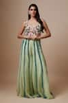 Buy_Payal Singhal_Green Georgette Embroidery Bead Scoop Neck Peony Bloom Bustier With Sharara _at_Aza_Fashions