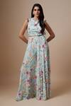 Buy_Payal Singhal_Blue Crepe Print Flora Dream Round Neck Embellished Choli With Sharara _at_Aza_Fashions