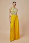 Buy_Payal Singhal_Yellow Georgette Embroidery Rosa Halter Neck Back Tie Up Choli With Sharara _at_Aza_Fashions