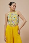 Buy_Payal Singhal_Yellow Georgette Embroidery Rosa Halter Neck Back Tie Up Choli With Sharara _Online_at_Aza_Fashions