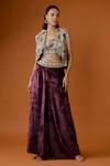 Buy_Payal Singhal_Purple Georgette Embroidery Padma Open Neck Scallop Jacket And Palazzo Set _at_Aza_Fashions