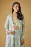 Buy_Payal Singhal_Blue Georgette Embroidery Floret Open Neck Long Jacket And Sharara Set _Online_at_Aza_Fashions