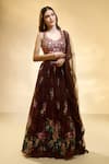 Shop_Alaya Advani_Brown Blouse Raw Silk Printed Floral Leaf Pleated Lehenga Set _at_Aza_Fashions