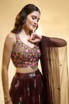 Buy_Alaya Advani_Brown Blouse Raw Silk Printed Floral Leaf Pleated Lehenga Set _Online_at_Aza_Fashions