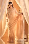 Buy_Alaya Advani_Peach Blouse Net Embellished Sequins Pre-draped Feather Saree With Embroidered _Online_at_Aza_Fashions