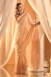 Alaya Advani_Peach Blouse Net Embellished Sequins Pre-draped Feather Saree With Embroidered _at_Aza_Fashions