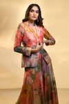 Alaya Advani_Multi Color Tissue Printed Big Florals Notched Lapel Blazer And Flared Pant Set _Online