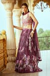 Buy_Alaya Advani_Wine Blouse Raw Silk Printed Floral Leaf Pleated And Lehenga Set _at_Aza_Fashions