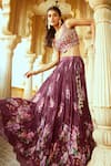 Alaya Advani_Wine Blouse Raw Silk Printed Floral Leaf Pleated And Lehenga Set _Online_at_Aza_Fashions