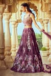 Buy_Alaya Advani_Wine Blouse Raw Silk Printed Floral Leaf Pleated And Lehenga Set _Online_at_Aza_Fashions