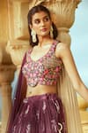 Shop_Alaya Advani_Wine Blouse Raw Silk Printed Floral Leaf Pleated And Lehenga Set _at_Aza_Fashions