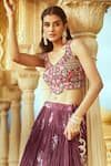 Alaya Advani_Wine Blouse Raw Silk Printed Floral Leaf Pleated And Lehenga Set _at_Aza_Fashions