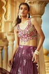 Buy_Alaya Advani_Wine Blouse Raw Silk Printed Floral Leaf Pleated And Lehenga Set 