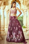 Buy_Alaya Advani_Wine Blouse Raw Silk Printed Floral Leaf Pleated And Lehenga Set _Online