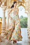 Shop_Alaya Advani_Multi Color Corset And Lehenga Tissue Printed Floral Sweetheart Pleated Set _at_Aza_Fashions