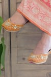 Shop_Amaryllis For Her_Orange Dabka Auburn Gul Embroidered Juttis _Online_at_Aza_Fashions