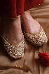 Amaryllis For Her_Gold Dabka Aura Bloom Embroidered Juttis _Online_at_Aza_Fashions