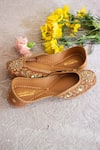 Shop_Amaryllis For Her_Brown Zari Iris Bloom Embroidered Juttis _at_Aza_Fashions