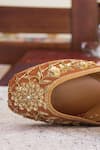 Amaryllis For Her_Brown Zari Iris Bloom Embroidered Juttis _Online_at_Aza_Fashions