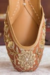 Buy_Amaryllis For Her_Brown Zari Iris Bloom Embroidered Juttis _Online_at_Aza_Fashions