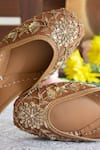 Shop_Amaryllis For Her_Brown Zari Iris Bloom Embroidered Juttis _Online_at_Aza_Fashions