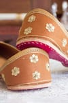 Amaryllis For Her_Brown Zari Iris Bloom Embroidered Juttis _at_Aza_Fashions