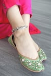 Buy_Amaryllis For Her_Green Pearl Ivy Bloom Embroidered Juttis _at_Aza_Fashions