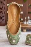 Shop_Amaryllis For Her_Green Pearl Ivy Bloom Embroidered Juttis _at_Aza_Fashions