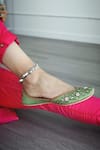 Amaryllis For Her_Green Pearl Ivy Bloom Embroidered Juttis _Online_at_Aza_Fashions