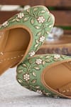 Amaryllis For Her_Green Pearl Ivy Bloom Embroidered Juttis _at_Aza_Fashions