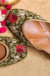 Amaryllis For Her_Green Zardozi Pakeezah Rosa Embroidered Juttis _Online_at_Aza_Fashions