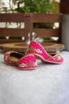 Amaryllis For Her_Pink Pearl Rosetta And Dabka Embroidered Juttis _Online_at_Aza_Fashions