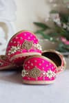 Shop_Amaryllis For Her_Pink Pearl Rosetta And Dabka Embroidered Juttis _at_Aza_Fashions