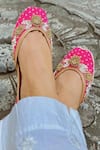 Shop_Amaryllis For Her_Pink Pearl Rosetta And Dabka Embroidered Juttis _Online_at_Aza_Fashions