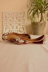 Amaryllis For Her_Maroon Pearl Rouge And Thread Blossom Velvet Juttis _Online_at_Aza_Fashions