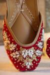 Shop_Amaryllis For Her_Red Pearl Rouge And Thread Flora Blossom Velvet Juttis _Online_at_Aza_Fashions