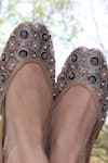 Amaryllis For Her_Grey Pearl Zarina Persian Bloom Embroidered Juttis _at_Aza_Fashions