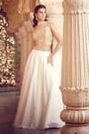 Shop_Alaya Advani_Ivory Blouse Net Embellished Feather Glass Neck Lehenga Embroidered Set _Online_at_Aza_Fashions