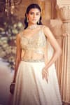 Shop_Alaya Advani_Ivory Blouse Net Embellished Feather Glass Neck Lehenga Embroidered Set _at_Aza_Fashions