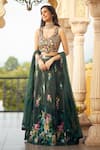 Buy_Alaya Advani_Green Blouse Raw Silk Printed Floral Leaf Pleated Lehenga Set _at_Aza_Fashions