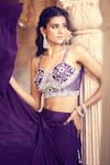 Alaya Advani_Purple Blouse Net Embroidered Floral Sweetheart Draped Lehenga With _Online_at_Aza_Fashions