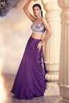 Alaya Advani_Purple Blouse Net Embroidered Floral Sweetheart Draped Lehenga With _at_Aza_Fashions