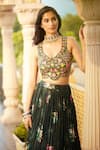 Alaya Advani_Green Blouse Raw Silk Printed Floral Leaf Pleated Lehenga Set _at_Aza_Fashions